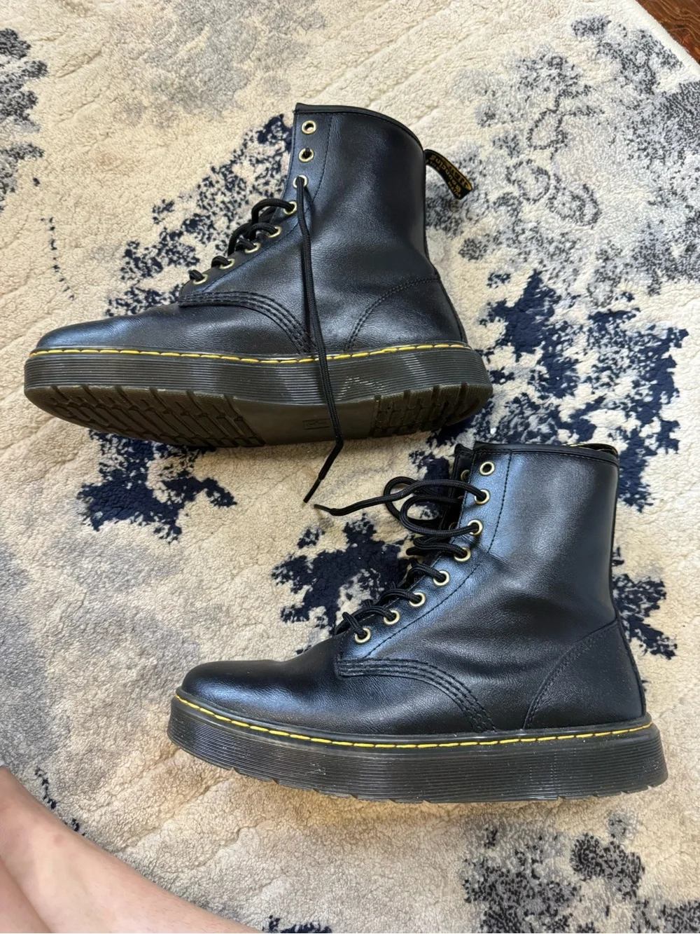 Dr. Martens Black Leather Lace-Up Boots with Yellow Accents - Picture 3 of 5